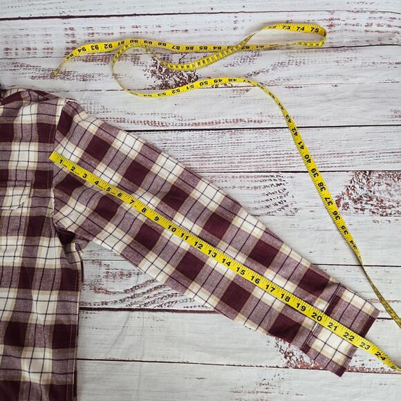 Levis Men Flannel L Burgundy Tan Check Soft Cotton Blend Casual Gorpcore Outdoor - Picture 9 of 10